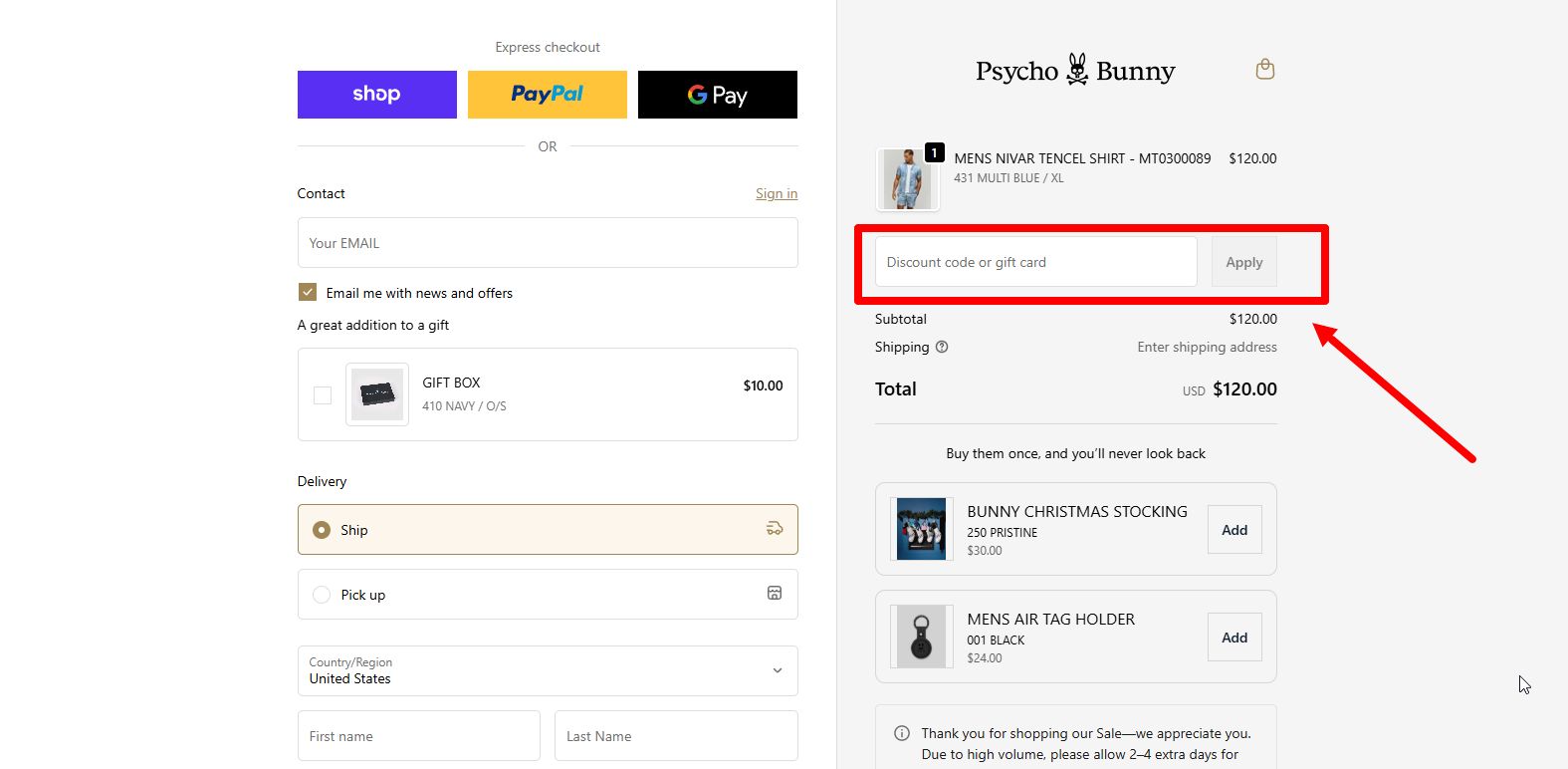 “How to apply a Psycho Bunny promo code”